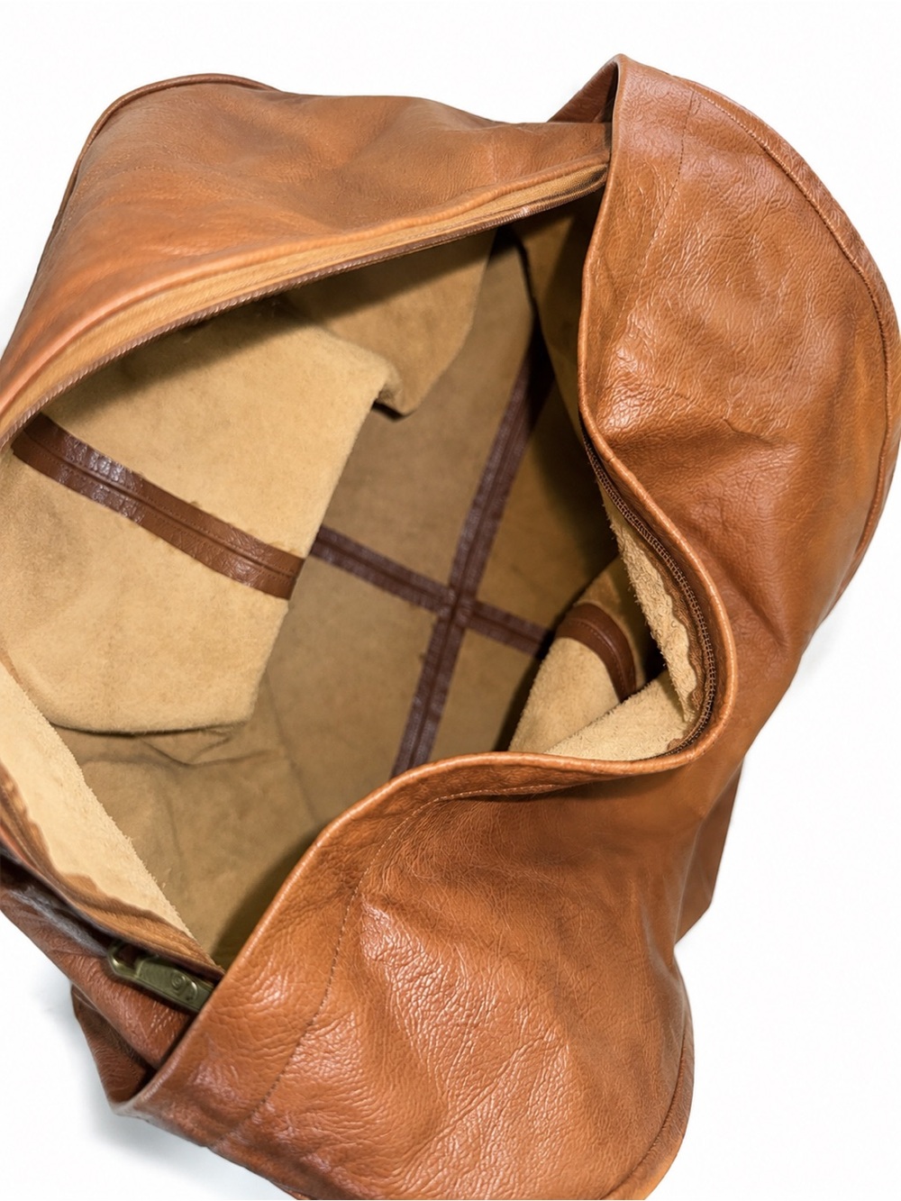 Skin Outfit Genuine Leather Ottoman Pouf Cover Cognac Brown Unstuffed - Picture 5 of 8